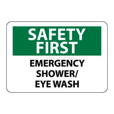 National Marker Co NMC OSHA Sign, Safety First - Emergency Shower/Eye Wash, 10in X 14in, White/Green/Black SF45RB